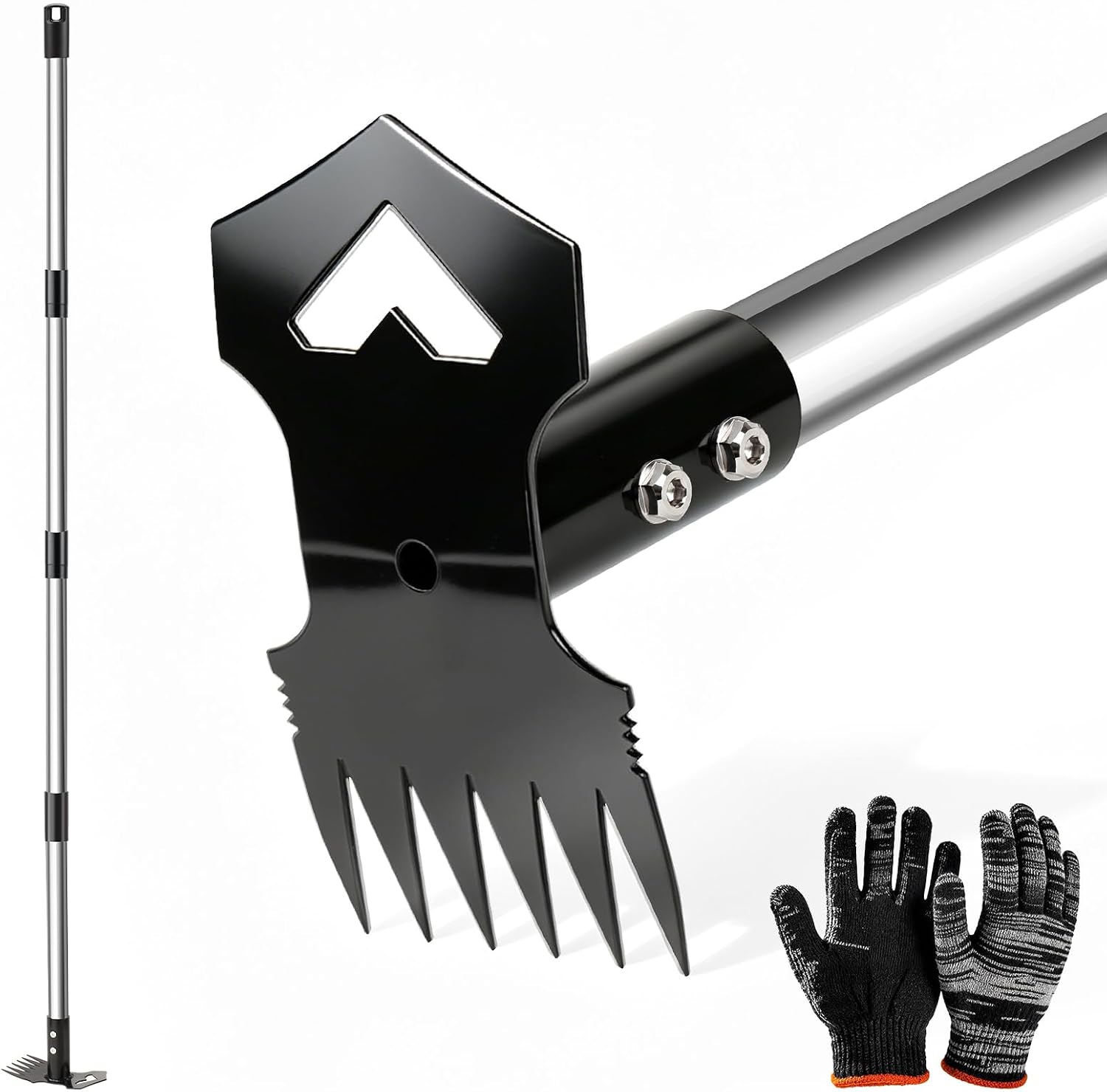 Moonval Weed Puller Tool, 60-Inch Long Handle 2-in-1 Garden Hoe & Weed Rake for Lawn & Garden