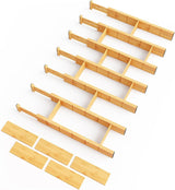 Moonval Bamboo Drawer Dividers, Adjustable Organizers with Inserts & Labels for Kitchen & Dressers