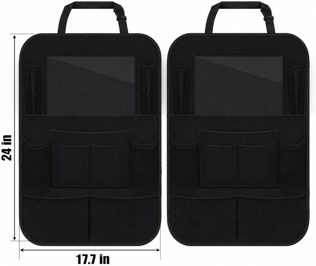 Moonval Backseat Car Organizer, 2-Pack Seat Protectors with Foldable Tray, 9 Pockets & Tablet Holder