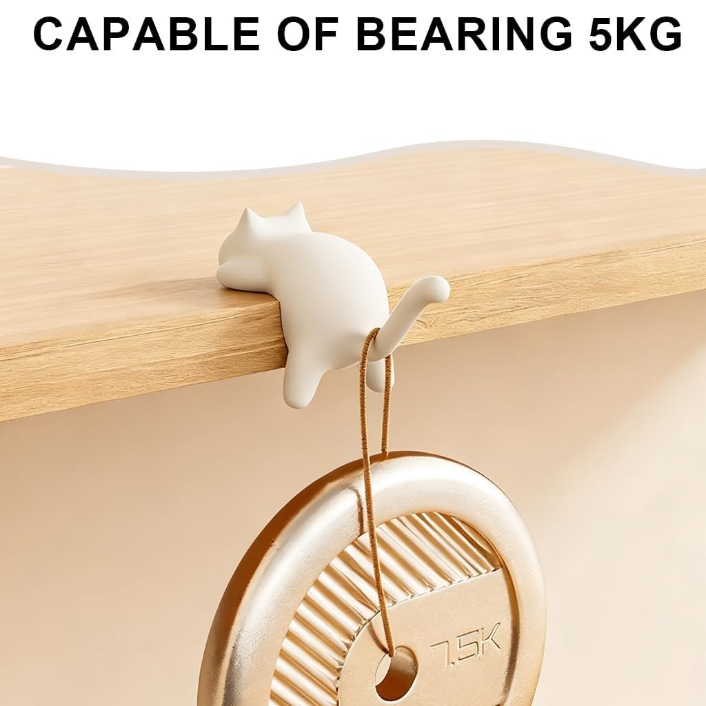 Moonval Cat Desk Hook, Self-Adhesive Table Hanger for Bags, Headphones & Cables