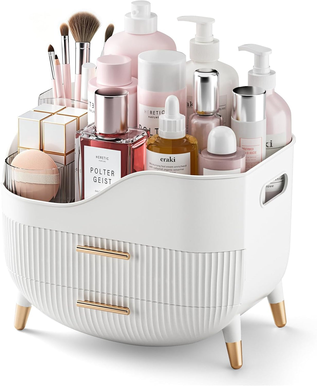 Moonval Makeup Organizer, Large Cosmetic Storage Case with Drawers & Handle for Vanity & Bathroom