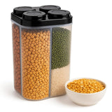 Moonval Storage Container, 4-Section 2500ml Clear Food Organizer with Lid for Snacks & Spices