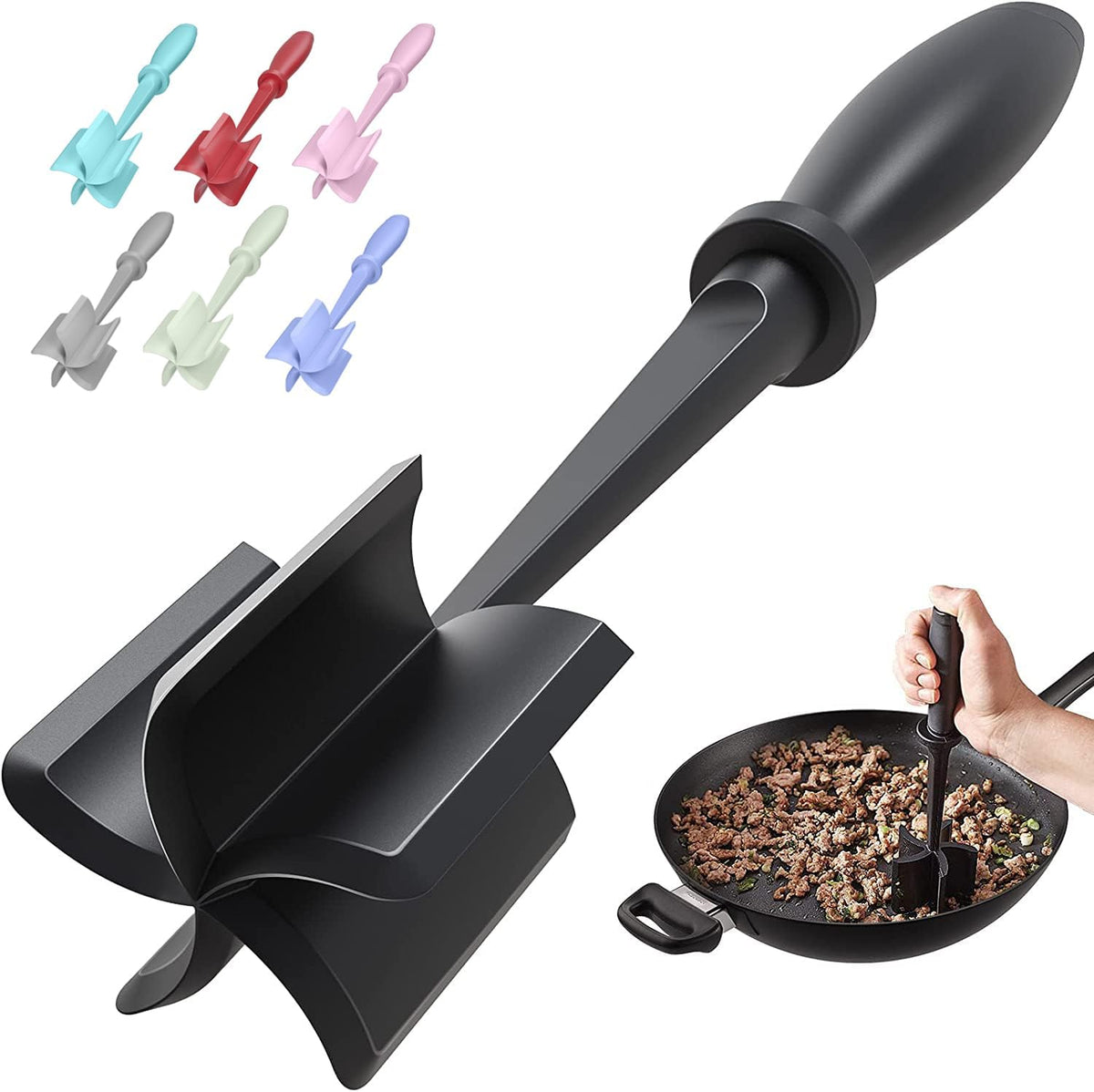 Moonval Meat Chopper, Heat-Resistant Ground Beef Masher & Hamburger Grinder for Kitchen Cooking