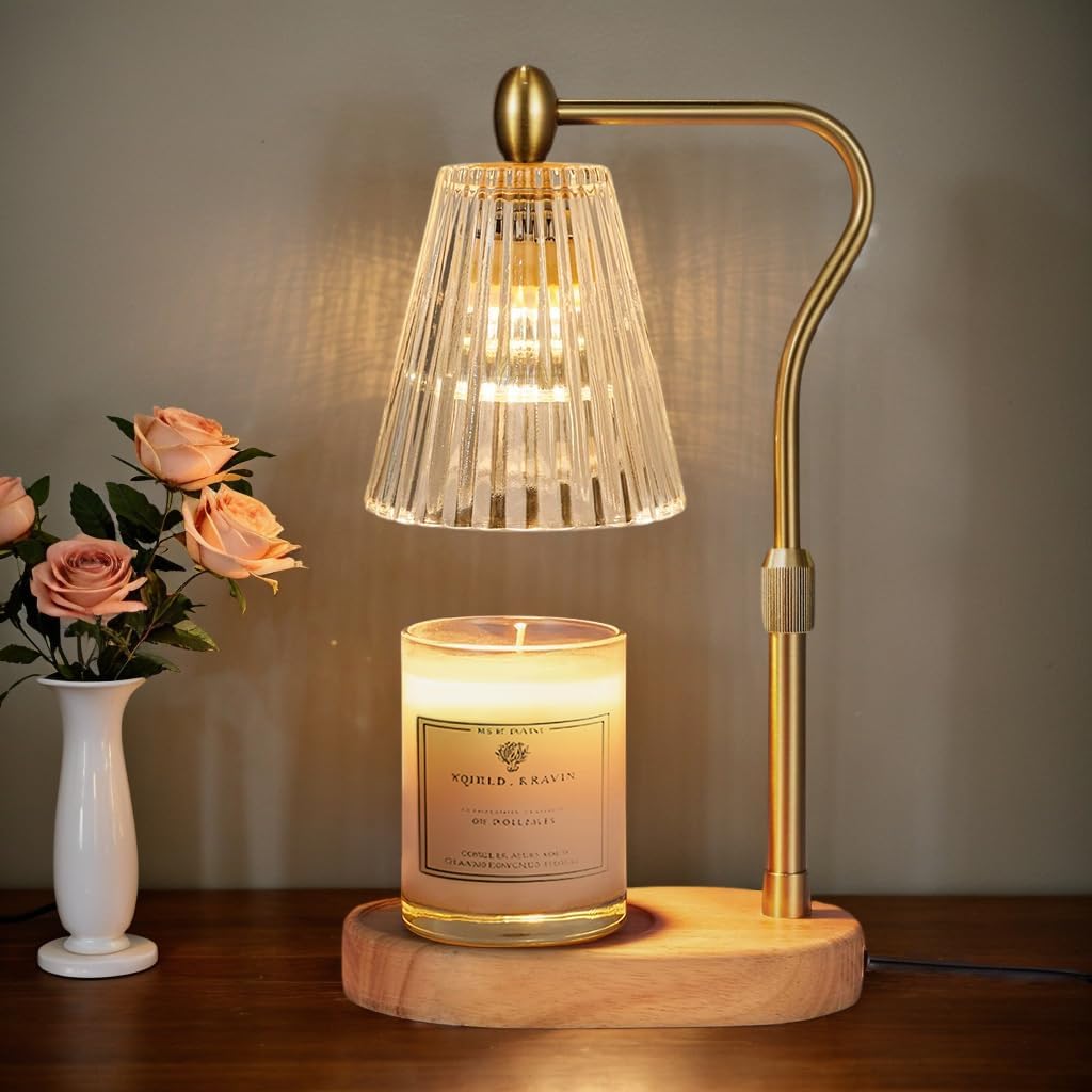 Moonval Candle Warmer Lamp, Height-Adjustable Dimmable Wax Warmer with Timer for Jar Candles