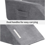 Moonval Leg Elevation Pillow, Memory Foam Leg Support Pillow with Dual Handles, White/Grey