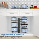 Moonval Adjustable Pot & Pan Organizer Rack, 2-in-1 Kitchen Cookware Storage Stand