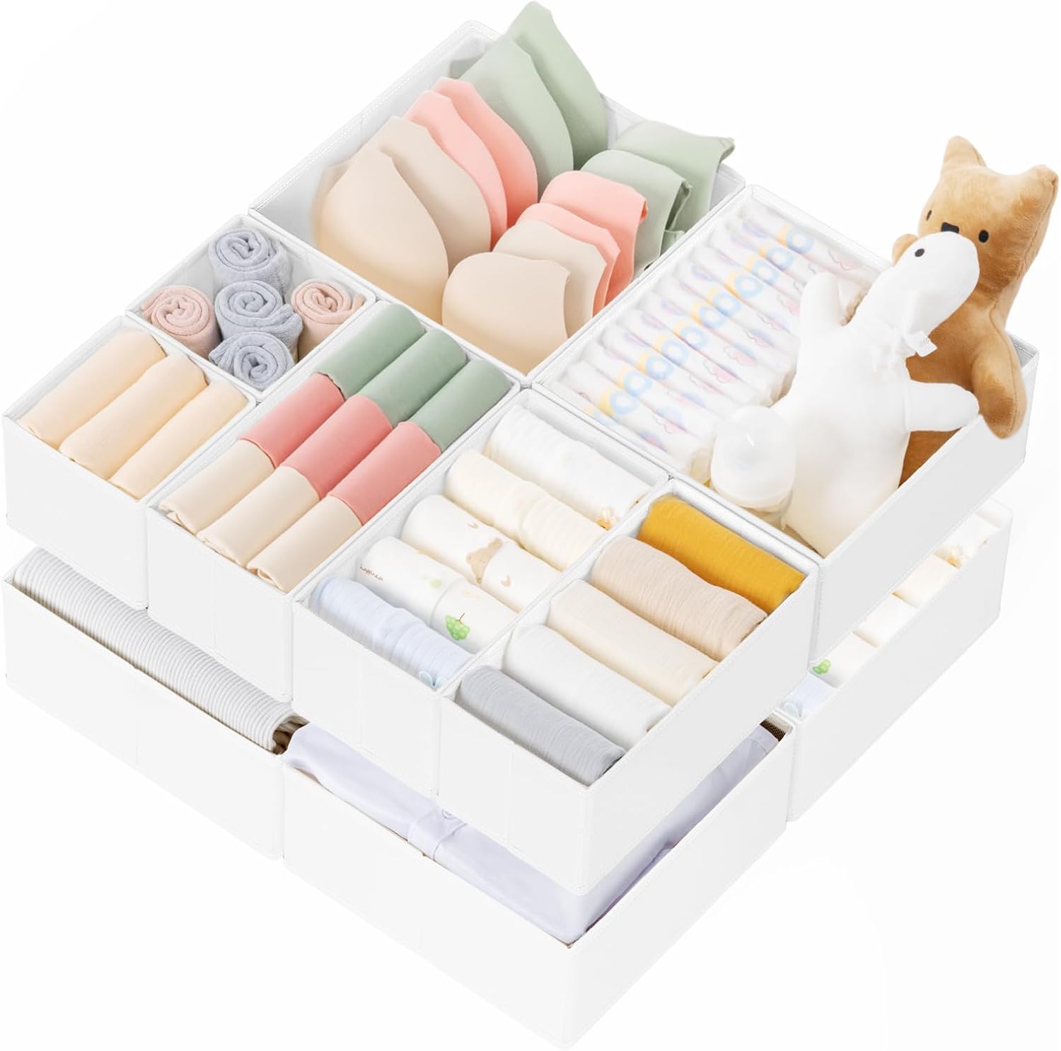 Moonval Drawer Organizer Set, 10-Pack Foldable Clothes Storage Bins for Underwear, Socks & Baby Clothes