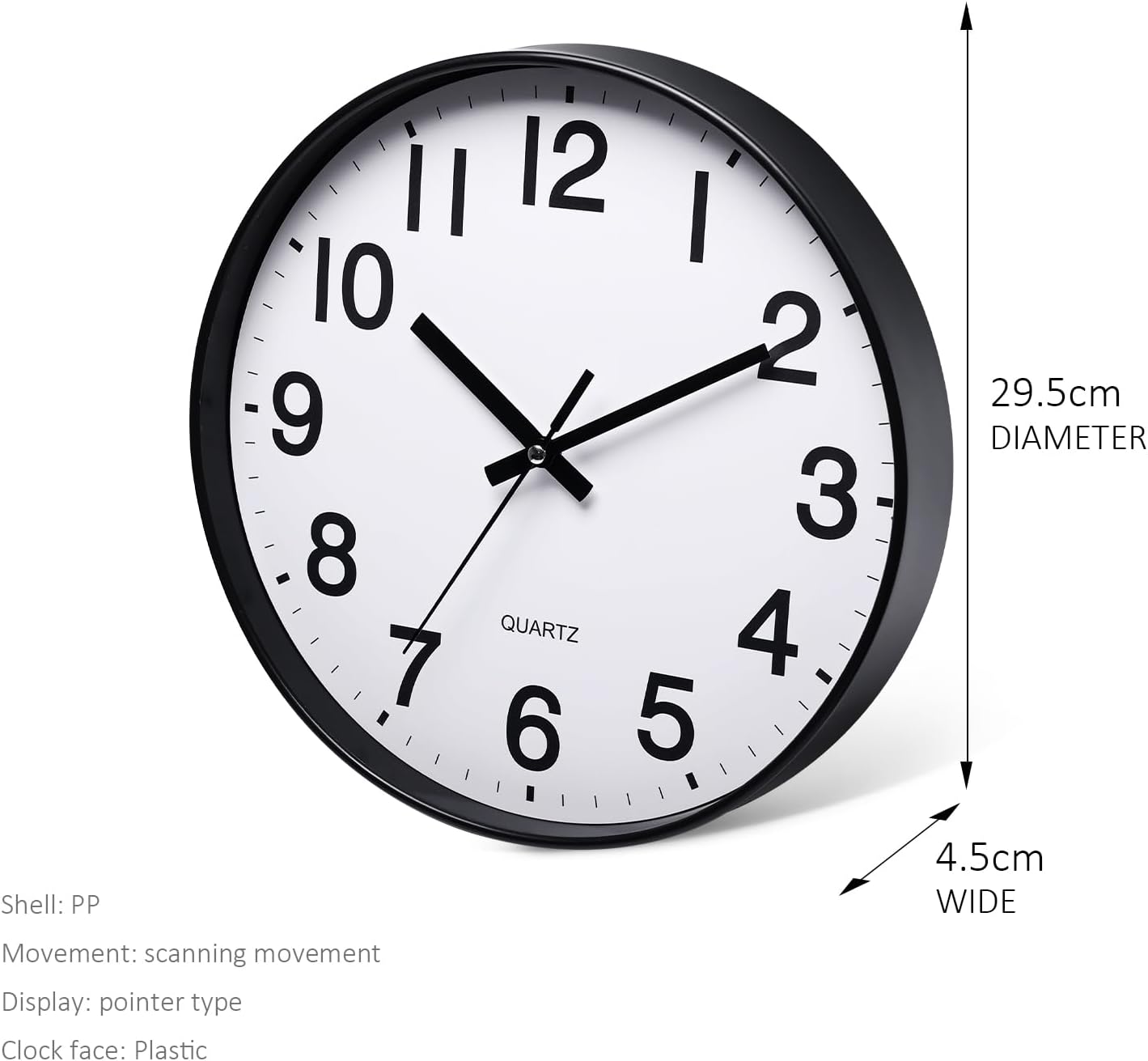 Moonval Silent Wall Clock, 12-Inch Non-Ticking Battery-Operated Clock for Home & Office Decor