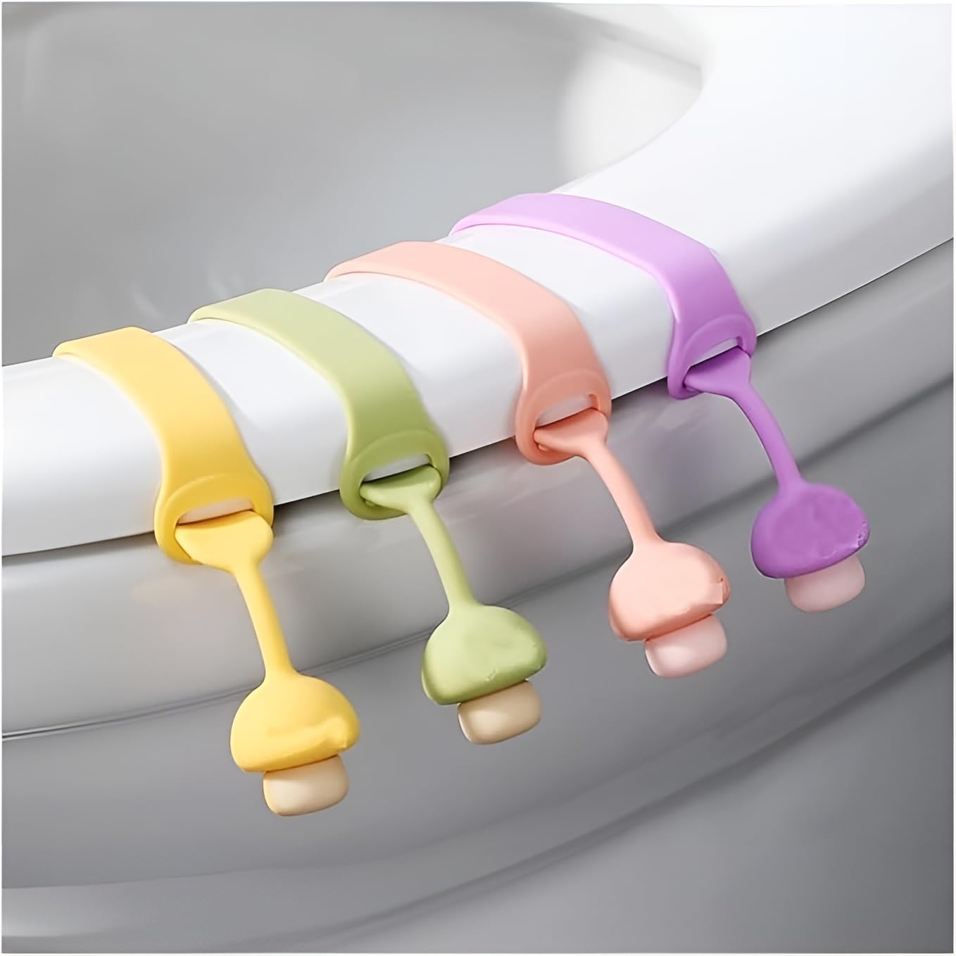 Moonval Silicone Toilet Seat Lifter Handles, Adjustable No-Adhesive Pull Tabs, Set of 4