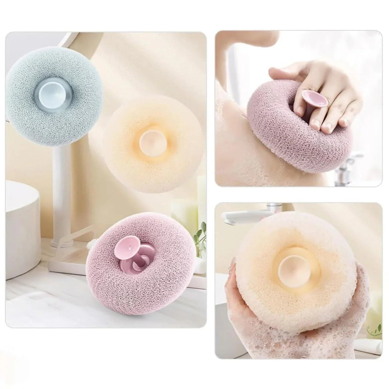Moonval Suction Cup Bath Loofahs, Quick-Drying Body Scrub Sponges, Pack of 2