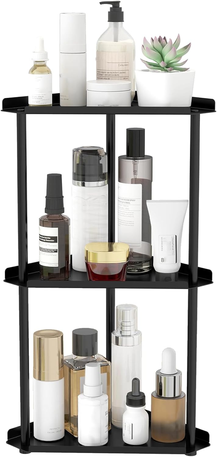 Moonval Corner Countertop Organizer, 3-Tier Vanity Shelf for Makeup, Skincare, Kitchen & Bathroom