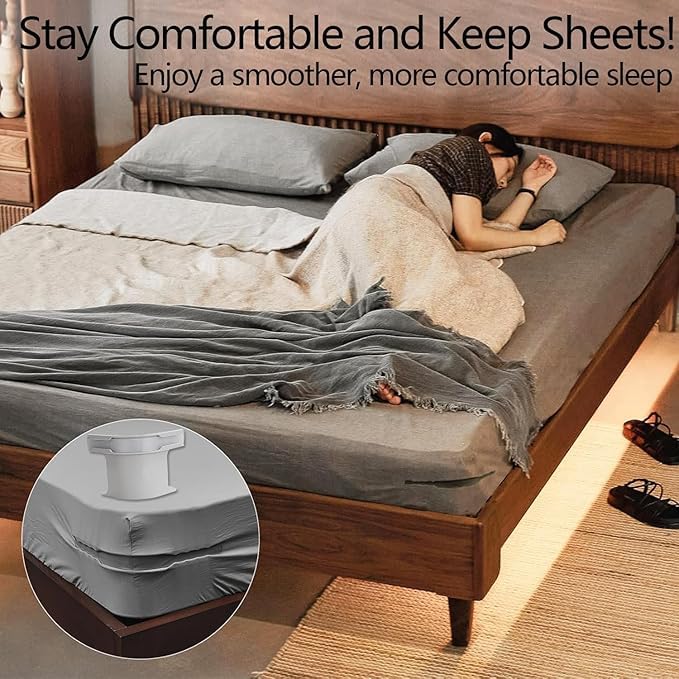 Moonval Bed Sheet Holder Straps, 4-Pack Heavy-Duty Adjustable Corner Clips for Wrinkle-Free Bedding