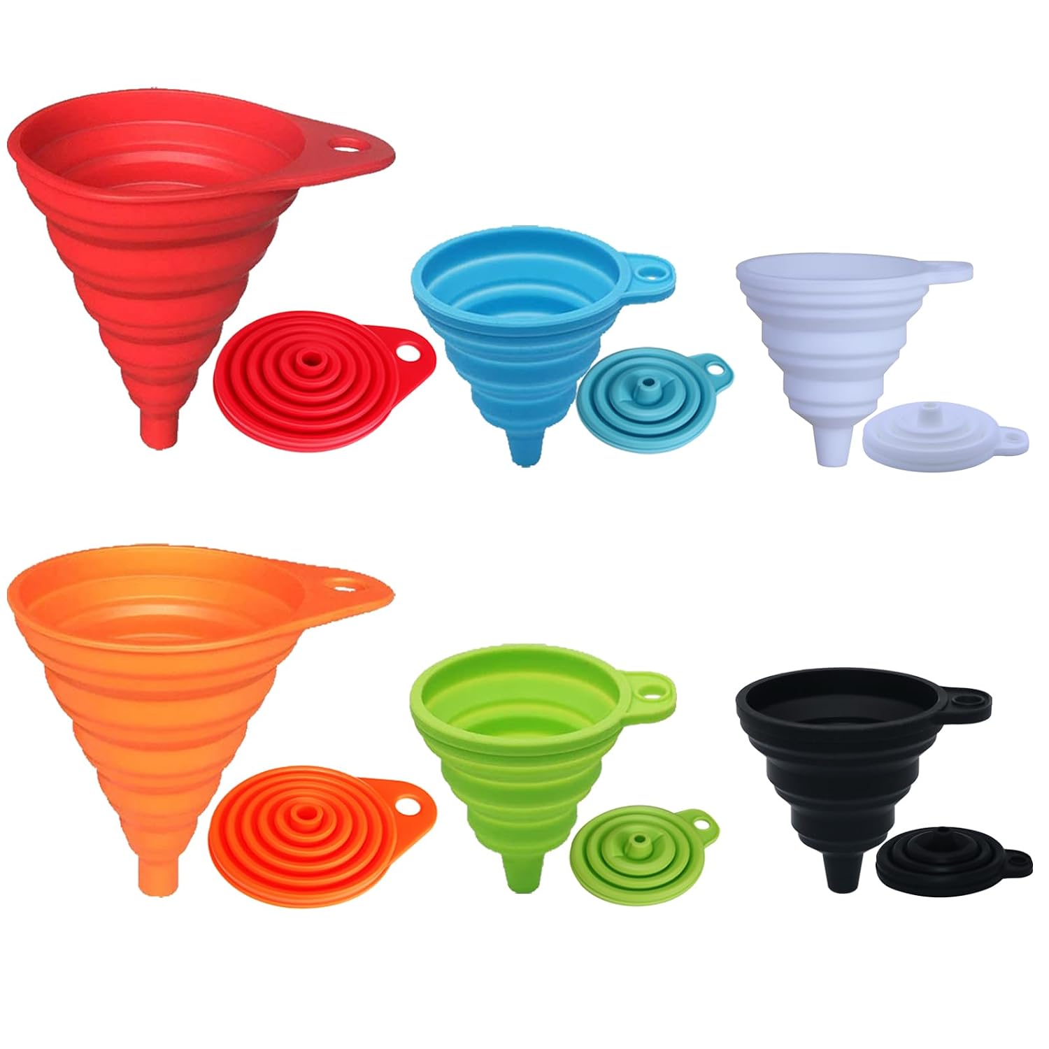 Moonval Collapsible Funnel Set, 4-Piece Food-Grade Silicone Funnels for Kitchen & Bottle Filling