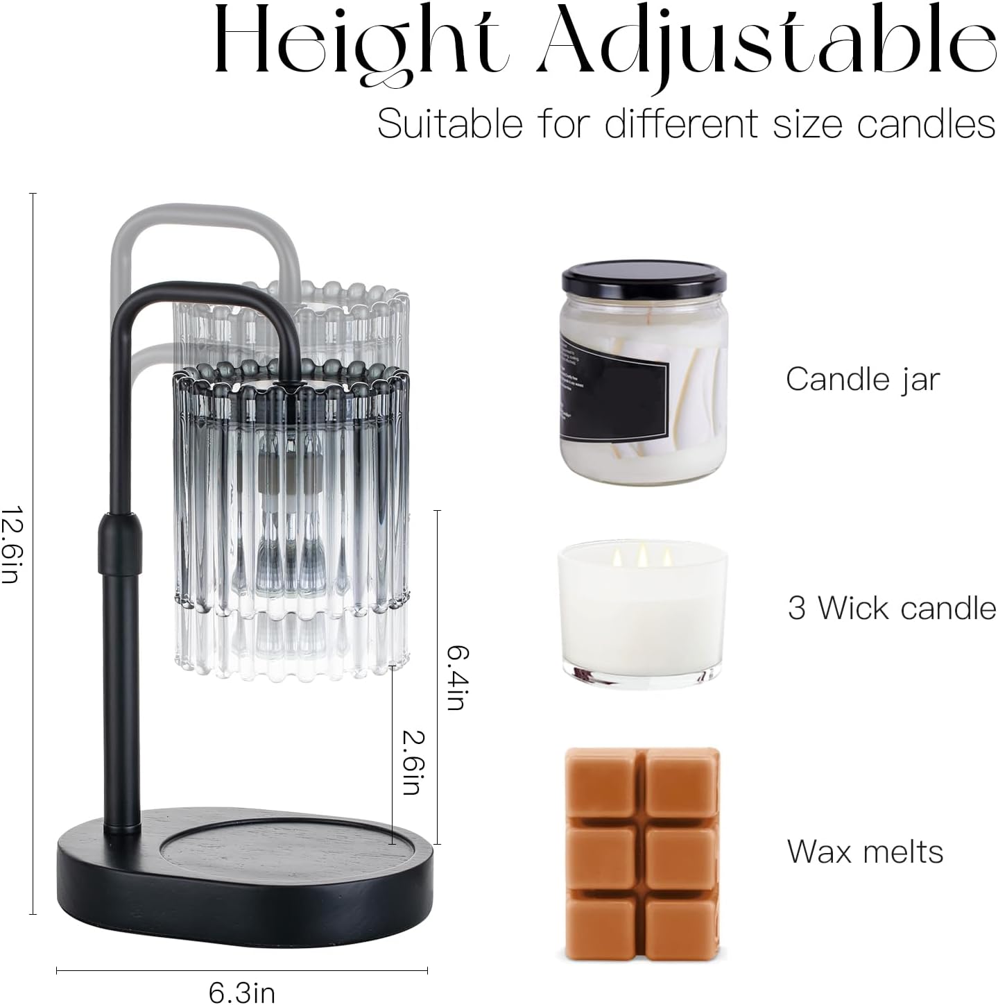 Moonval Candle Warmer Lamp, Height-Adjustable Dimmable Wax Warmer with Timer & 2 Bulbs