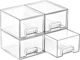 Moonval Clear Storage Drawers, 4-Pack Stackable Acrylic Organizer Bins for Bathroom, Kitchen & Pantry