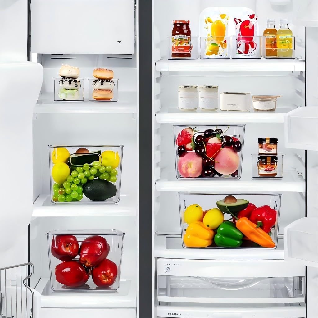 Moonval Clear Storage Bins, Stackable Plastic Organizer Containers for Pantry, Kitchen & Cabinets