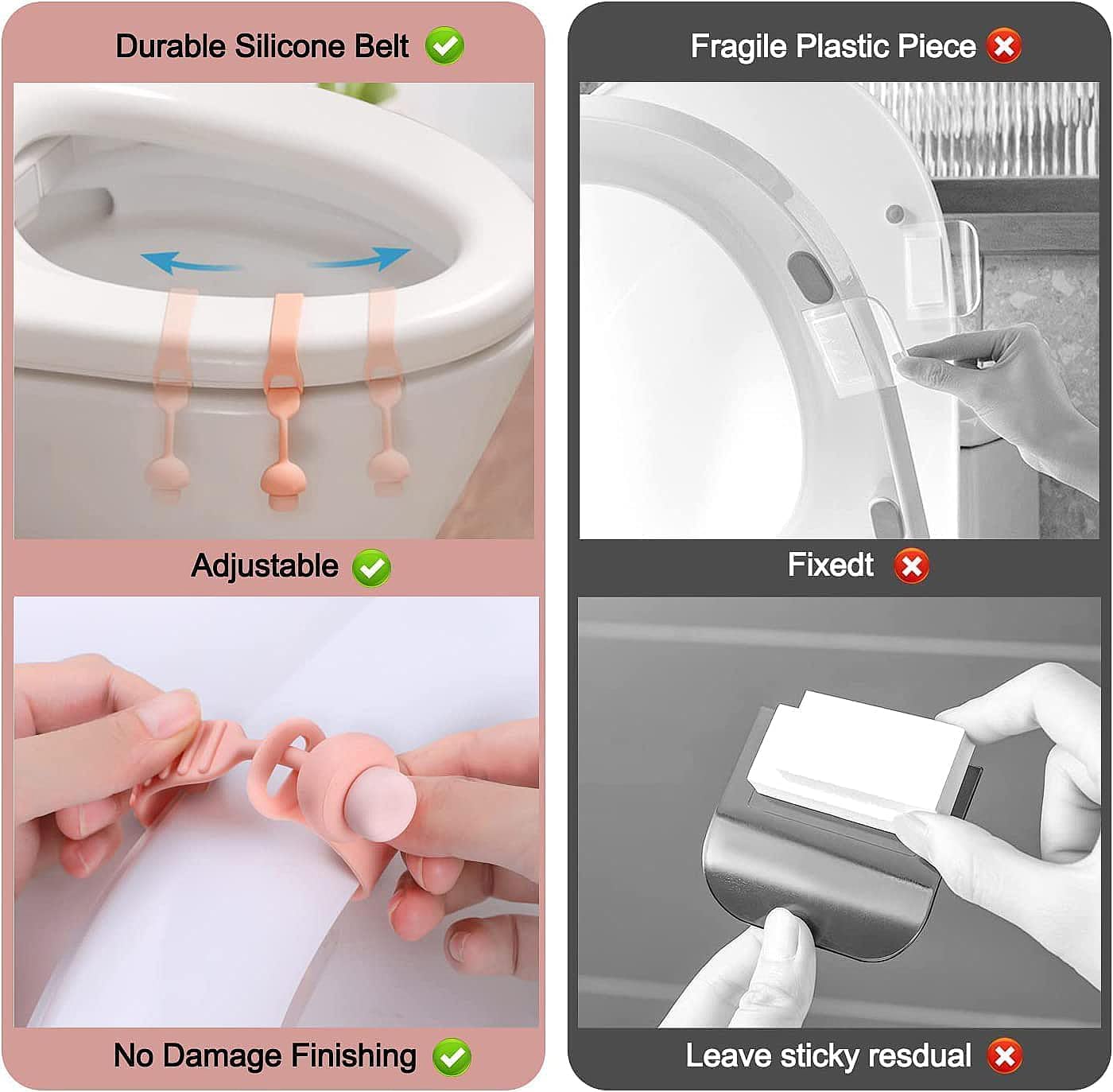 Moonval Silicone Toilet Seat Lifter Handles, Adjustable No-Adhesive Pull Tabs, Set of 4