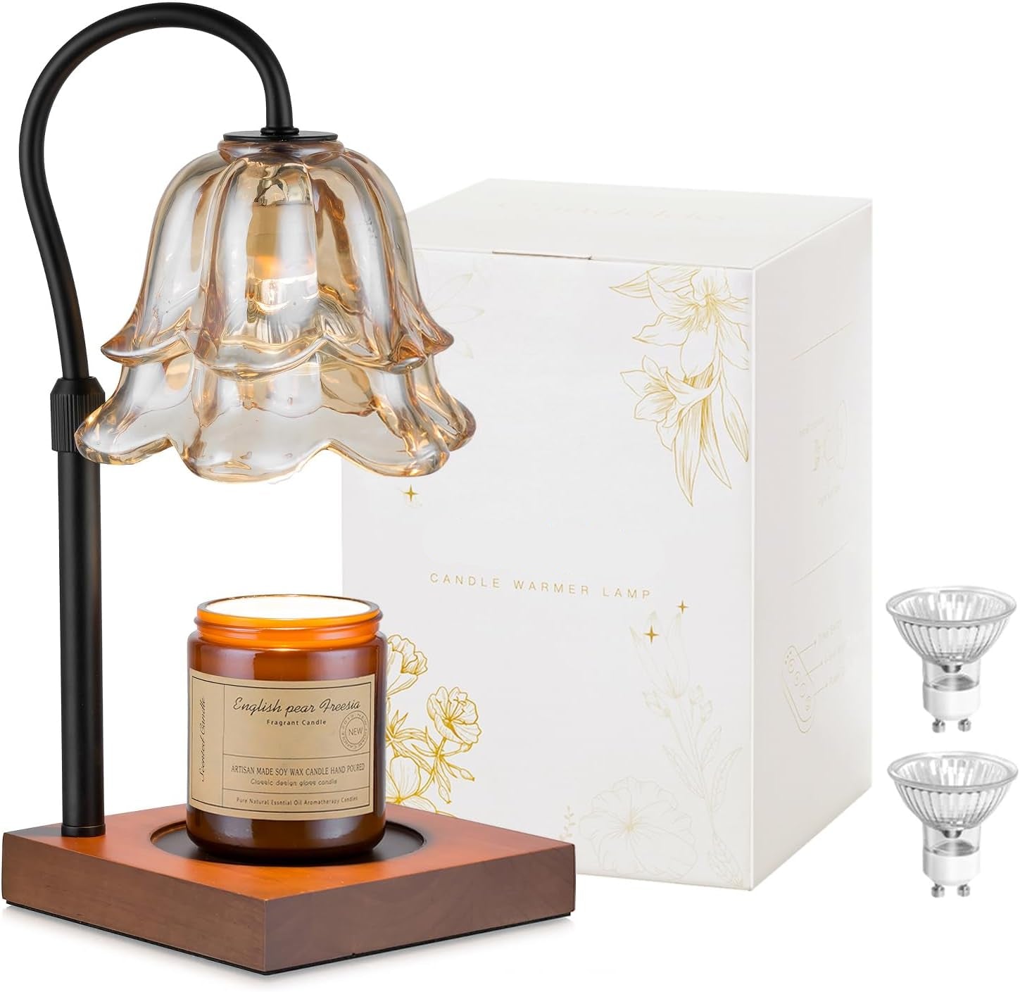Moonval Candle Warmer Lamp, Height-Adjustable Dimmable Wax Warmer with Timer for Jar Candles, Gold
