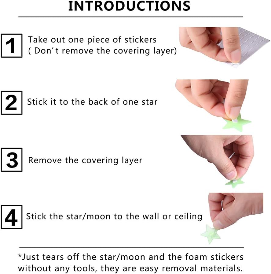 Moonval Glow in the Dark Star Stickers, 200-Piece 3D Stars & Moon Wall Decor for Kids Bedroom
