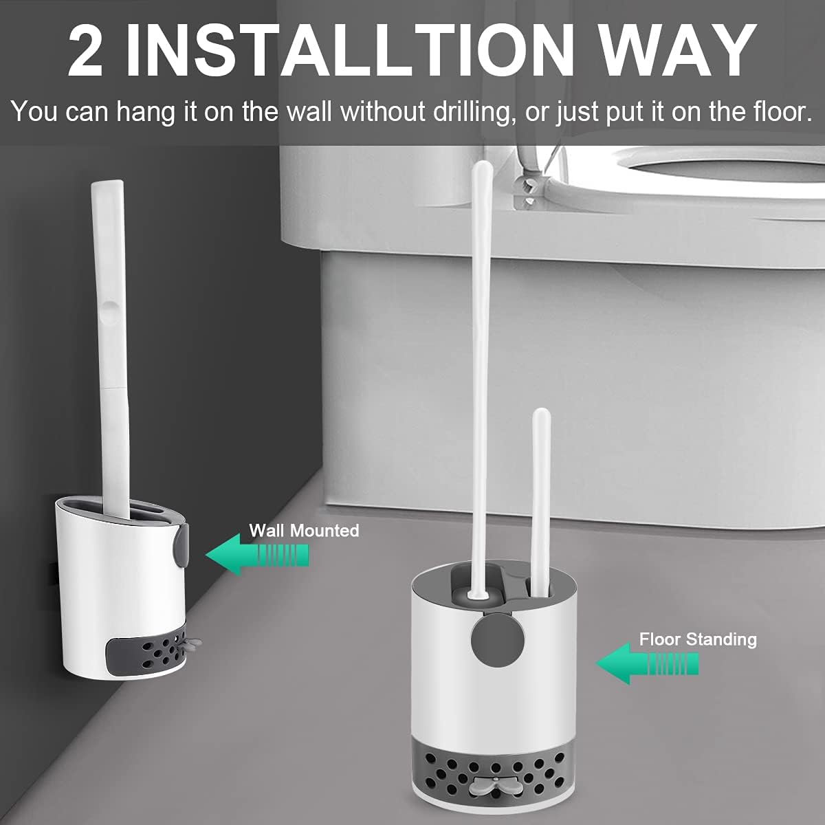 Moonval Silicone Toilet Brush Set, 2-in-1 Wall-Mounted Toilet Brush with Quick-Dry Holder