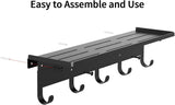 Moonval Wall Shelf with Hooks, 17-Inch Floating Shelf with 5 Metal Hooks for Entryway & Bedroom