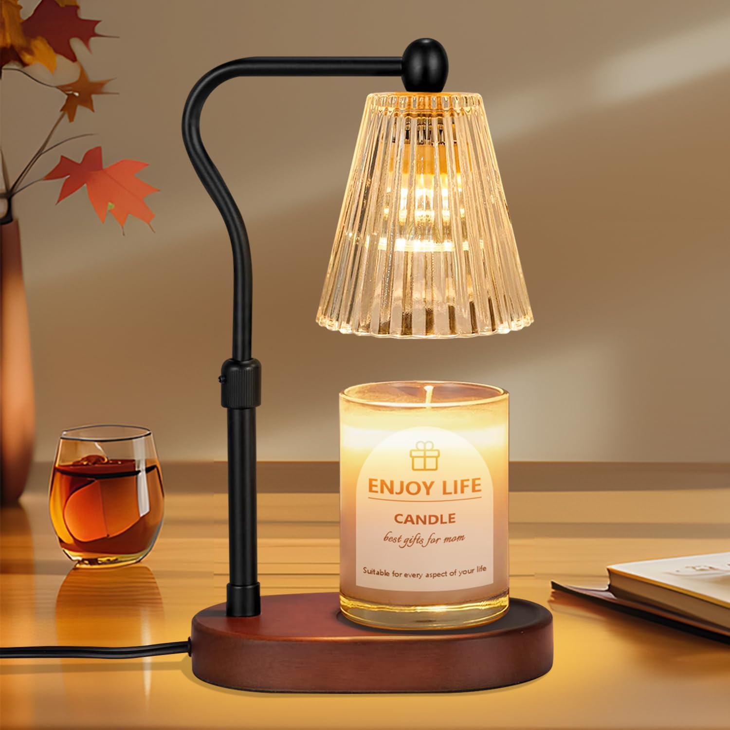 Moonval Candle Warmer Lamp, Dimmable Height-Adjustable Wax Warmer with Timer for Jar Candles