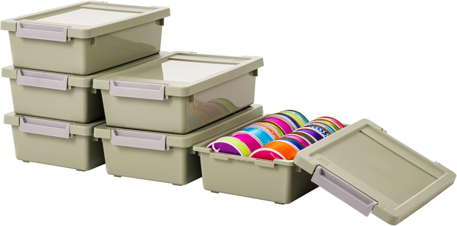 Moonval Craft Storage Bins, 6-Pack 1 Qt Clear Stackable Containers with Lids & Secure Latches