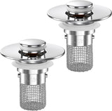 Moonval Bathroom Sink Drain Strainer, 2-Pack Pop-Up Sink Stopper with Removable Stainless Steel Hair Catcher