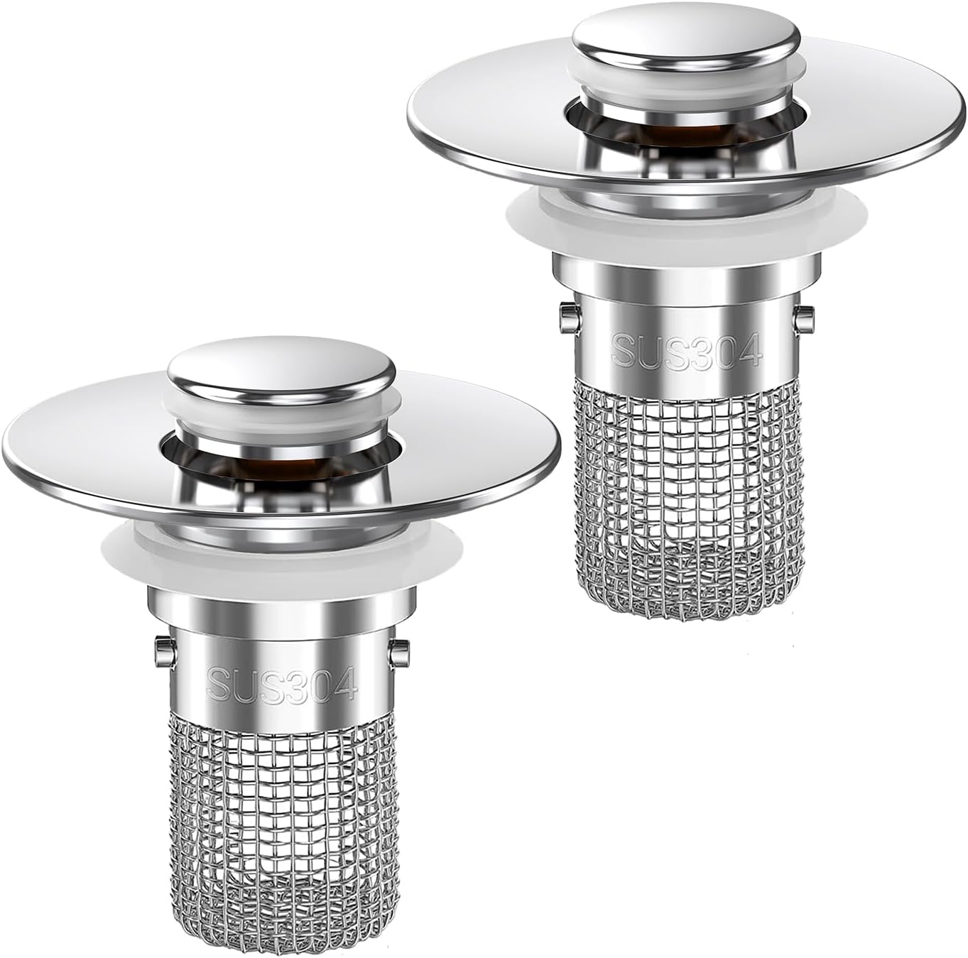 Moonval Bathroom Sink Drain Strainer, 2-Pack Pop-Up Sink Stopper with Removable Stainless Steel Hair Catcher