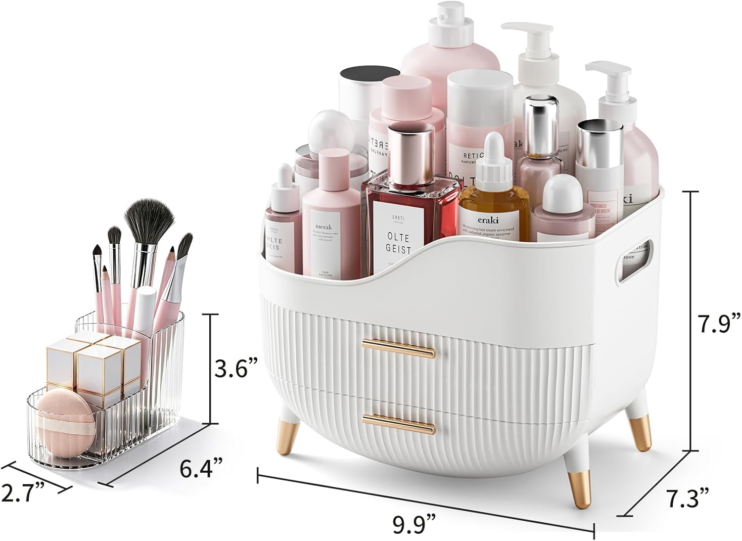 Moonval Makeup Organizer, Large Cosmetic Storage Case with Drawers & Handle for Vanity & Bathroom