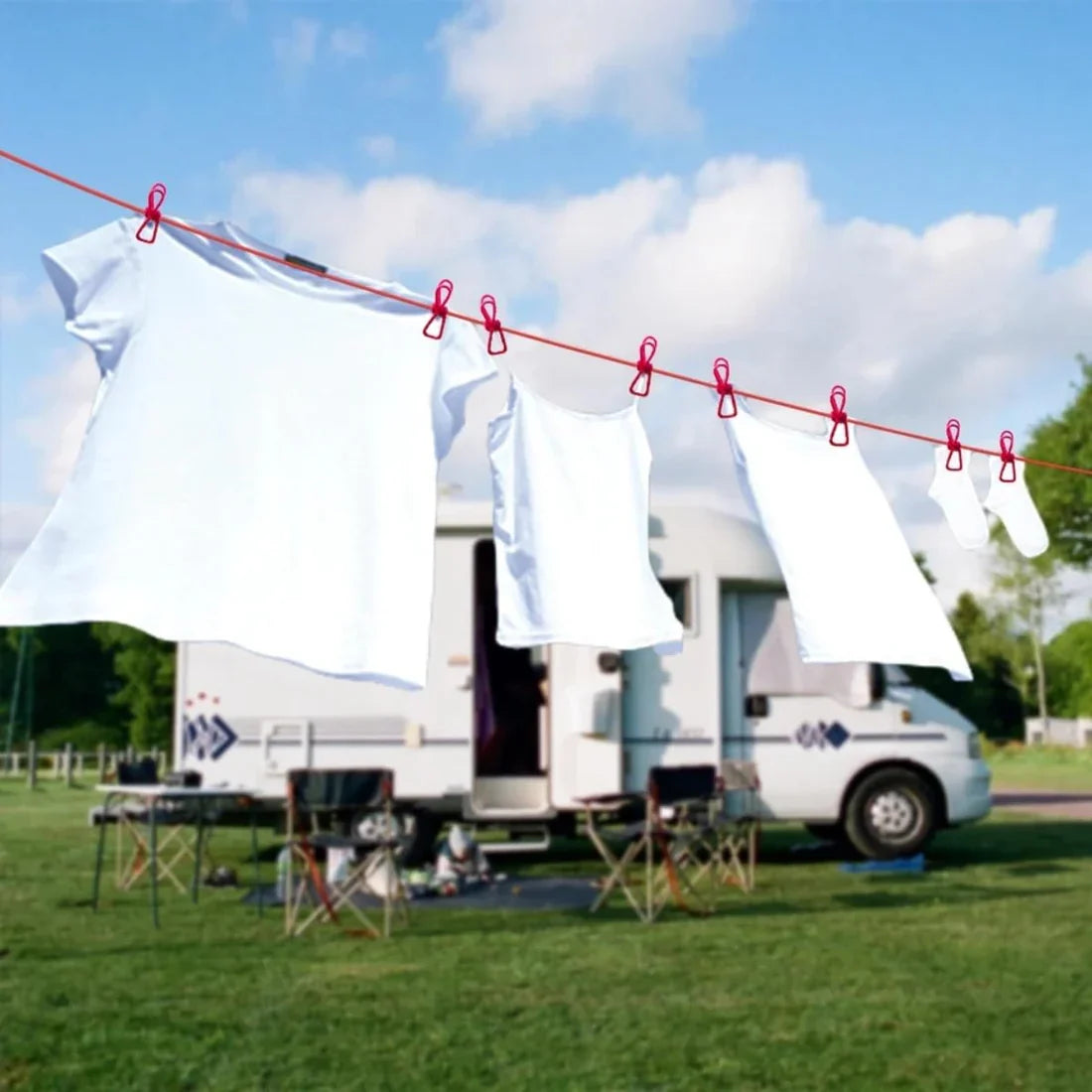 Moonval Portable Clothesline, Drying Rope with End Hooks & 12 Attached Laundry Clips