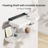 Moonval Floating Wall Shelves, Set of 3 White Storage & Display Shelves with Invisible Brackets