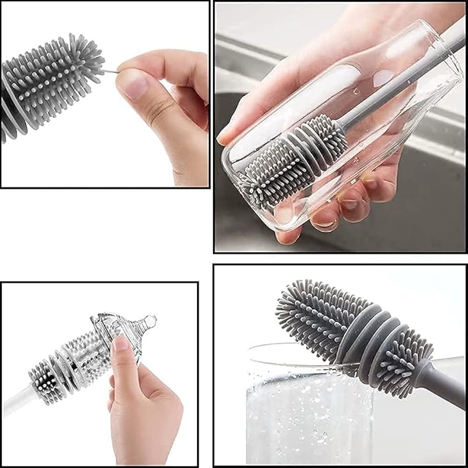Moonval Bottle Cleaning Brush Set, Long Silicone Scrubber & 3-in-1 Lid Detail Brush