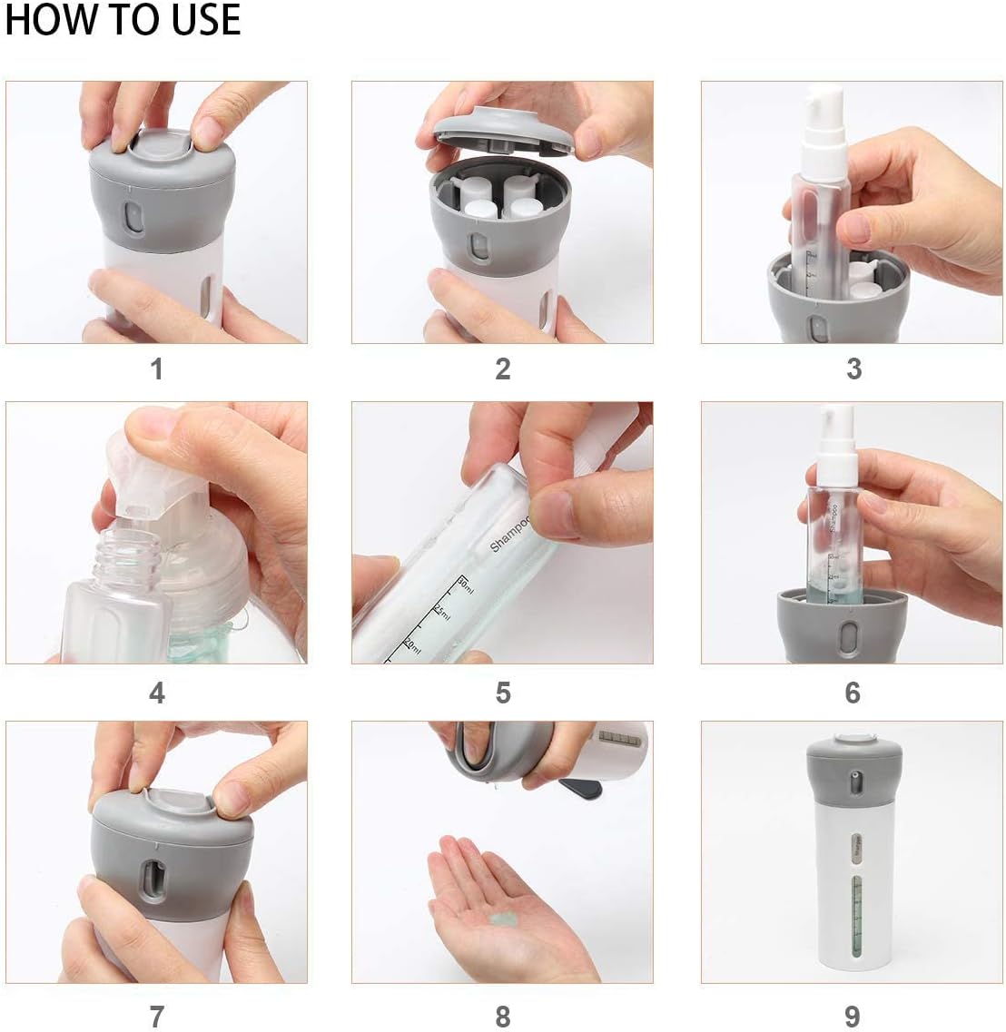 Moonval 4-in-1 Travel Dispenser Bottle, Leakproof Refillable Toiletry Container for Shampoo, Lotion & Soap