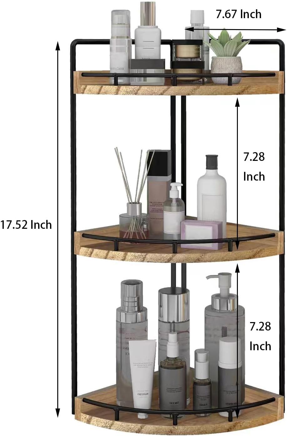 Moonval Corner Countertop Organizer, 3-Tier Wooden Shelf for Bathroom, Kitchen, Vanity & Dresser