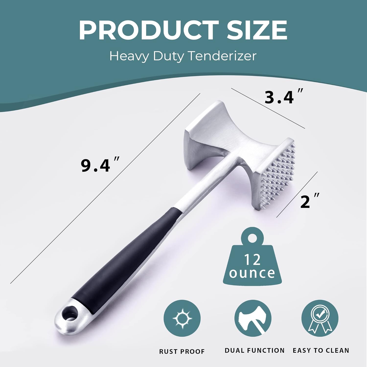 Moonval Meat Tenderizer Hammer, Dual-Sided Heavy-Duty Mallet with Comfortable Grip Handle
