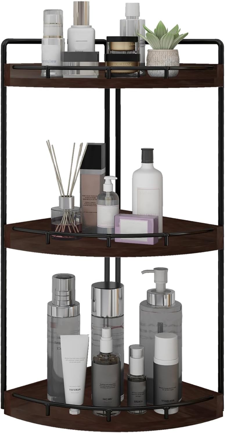 Moonval Corner Countertop Organizer, 3-Tier Wooden Shelf for Bathroom, Kitchen, Vanity & Dresser