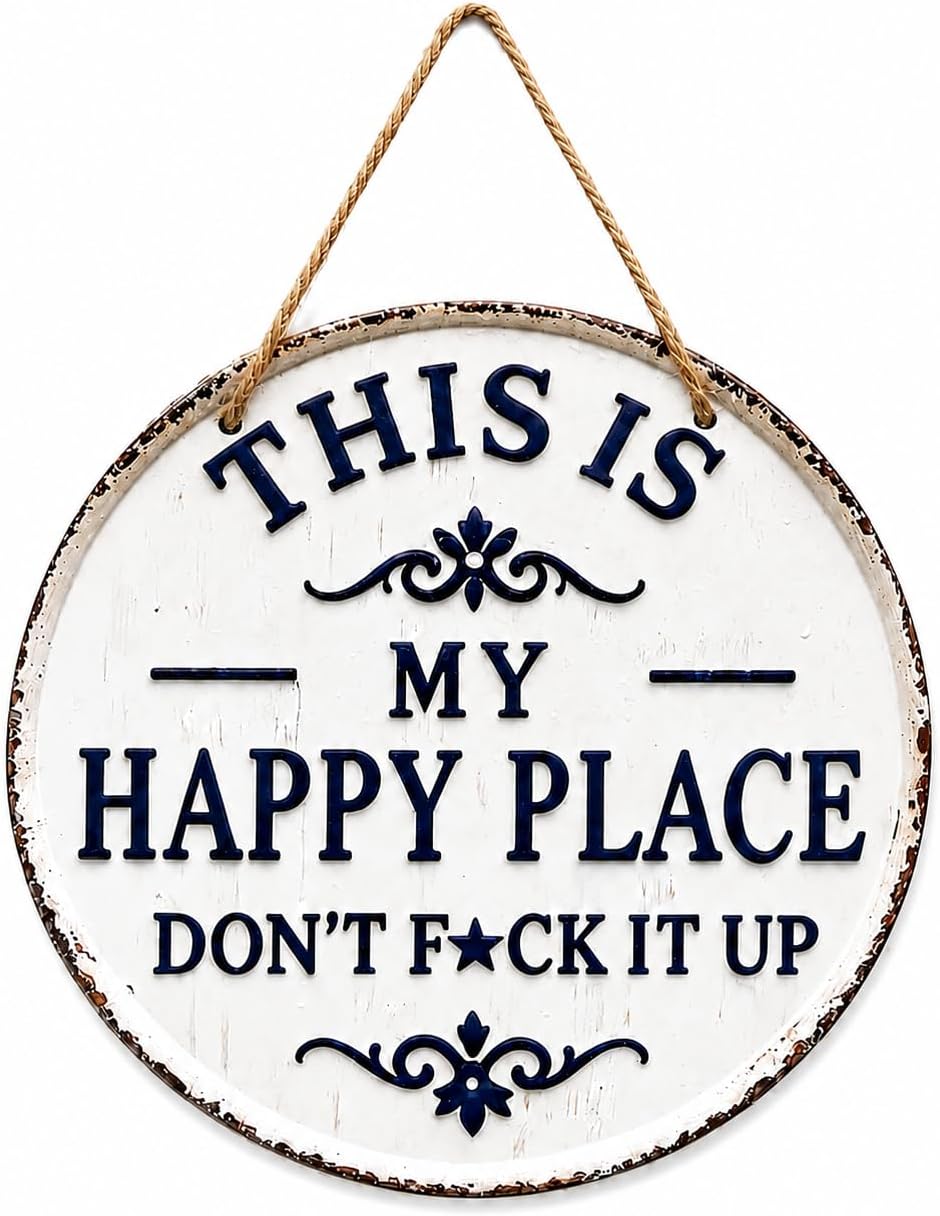 Moonval Funny Metal Garden Sign, Vintage Round Tin Wall Plaque for Patio, Front Door & Home Decor