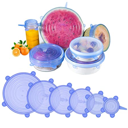 Moonval Reusable Silicone Stretch Lids, 6-Pack Food Storage Covers for Bowls, Cups & Containers