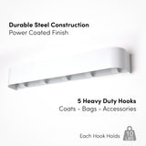 Moonval Wall Mounted Coat Rack, Steel Shelf with 5 Heavy-Duty Hooks for Entryway, Hallway & Bedroom