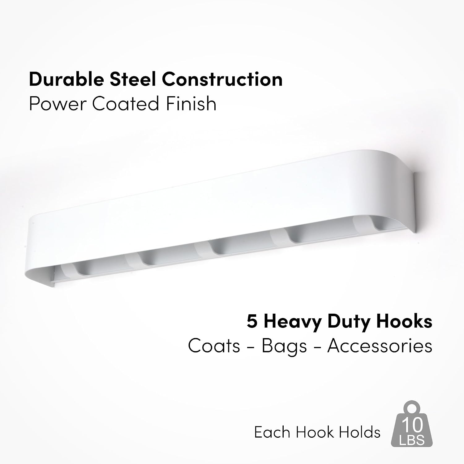 Moonval Wall Mounted Coat Rack, Steel Shelf with 5 Heavy-Duty Hooks for Entryway, Hallway & Bedroom