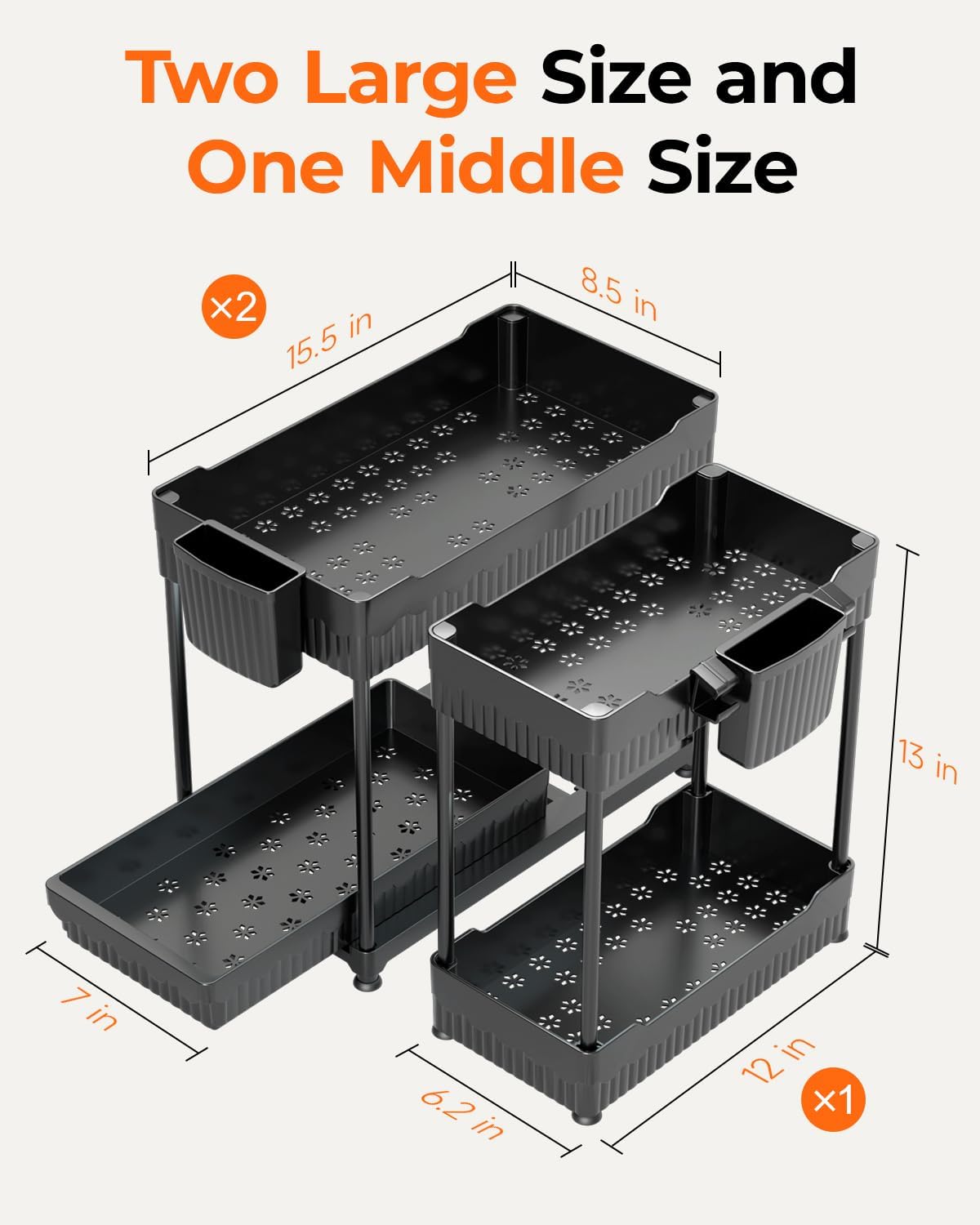 Moonval Under Sink Organizers, 3-Pack 2-Tier Sliding Storage Drawers for Kitchen & Bathroom Cabinets