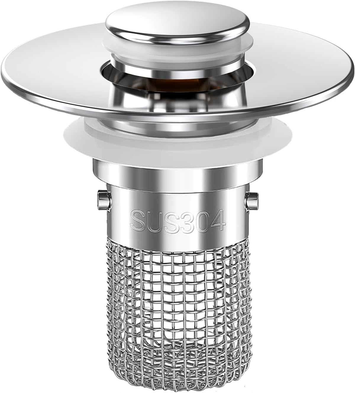Moonval Bathroom Sink Drain Strainer, 2-Pack Pop-Up Sink Stopper with Removable Stainless Steel Hair Catcher