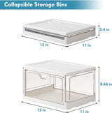 Moonval Clear Storage Bins, 3-Pack Foldable Stackable Containers with Lids & Magnetic Doors