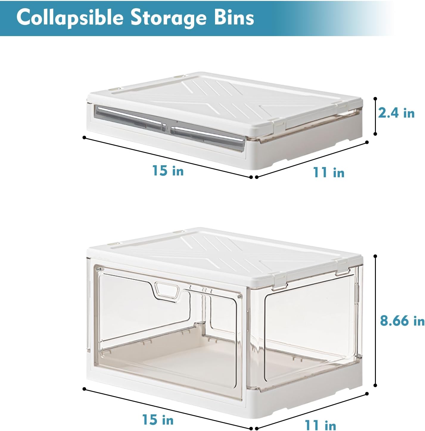 Moonval Clear Storage Bins, 3-Pack Foldable Stackable Containers with Lids & Magnetic Doors