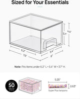 Moonval Clear Storage Drawers, 4-Pack Stackable Acrylic Organizer Bins for Bathroom, Kitchen & Pantry