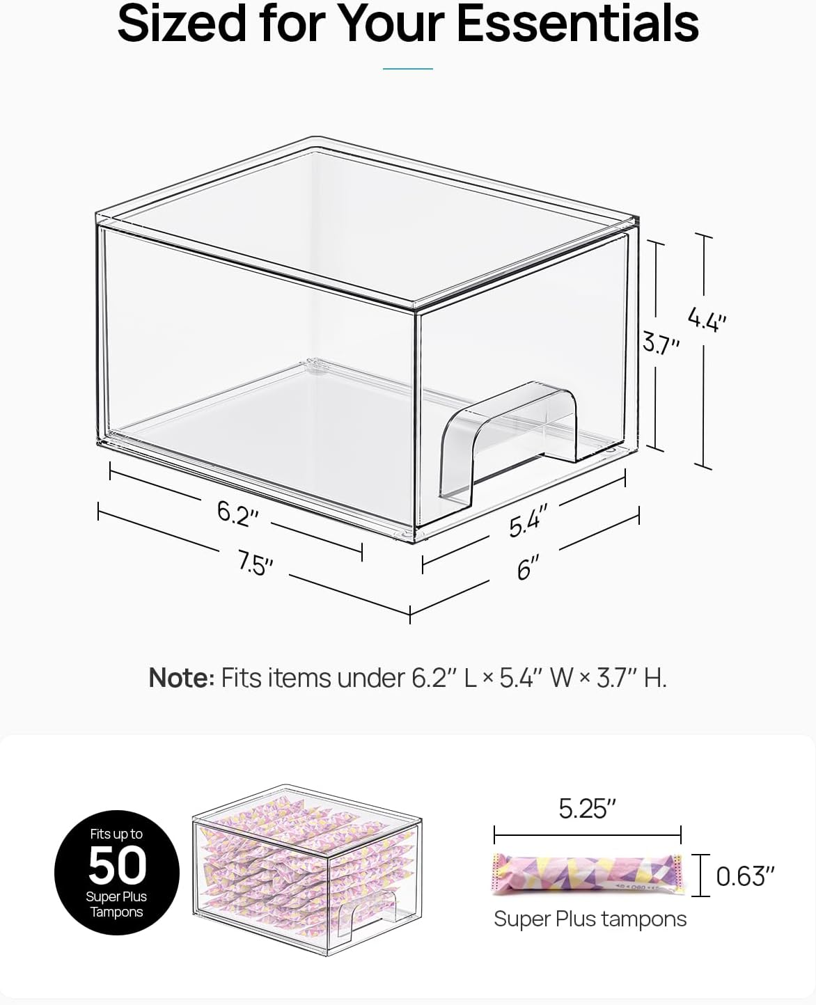 Moonval Clear Storage Drawers, 4-Pack Stackable Acrylic Organizer Bins for Bathroom, Kitchen & Pantry