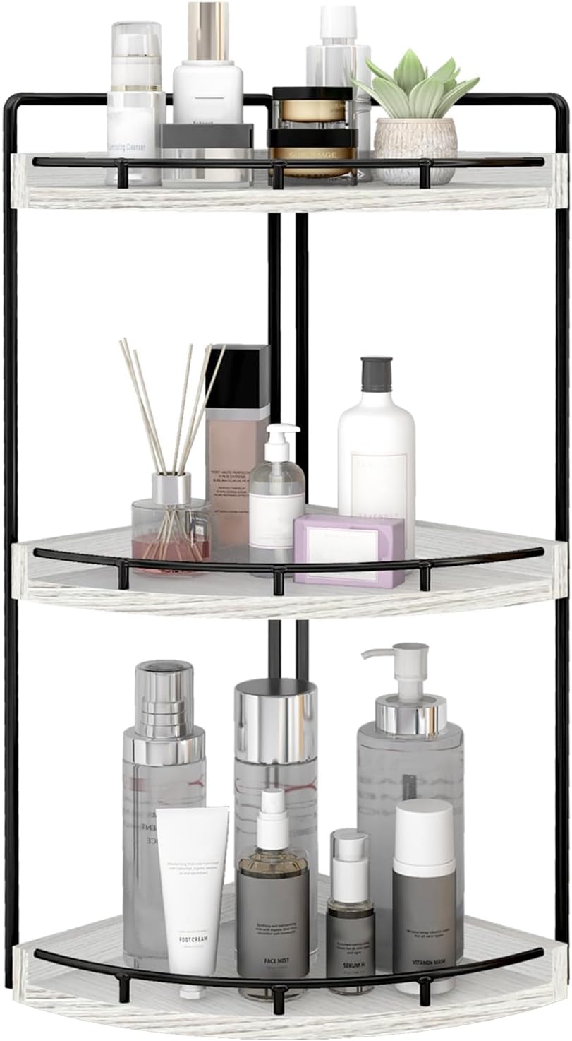 Moonval Corner Countertop Organizer, 3-Tier Wooden Shelf for Bathroom, Kitchen, Vanity & Dresser