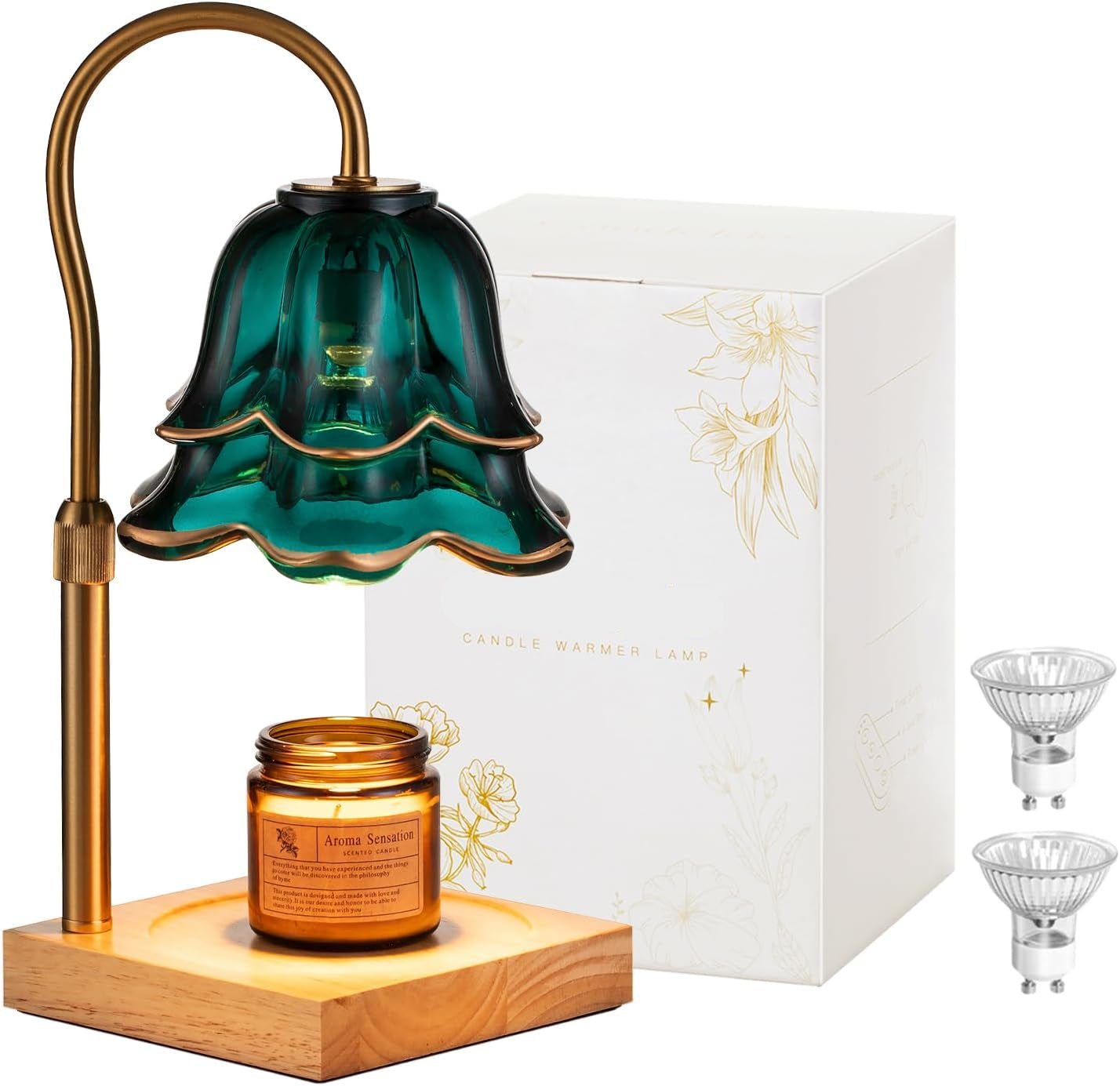 Moonval Candle Warmer Lamp, Height-Adjustable Dimmable Wax Warmer with Timer for Jar Candles, Gold