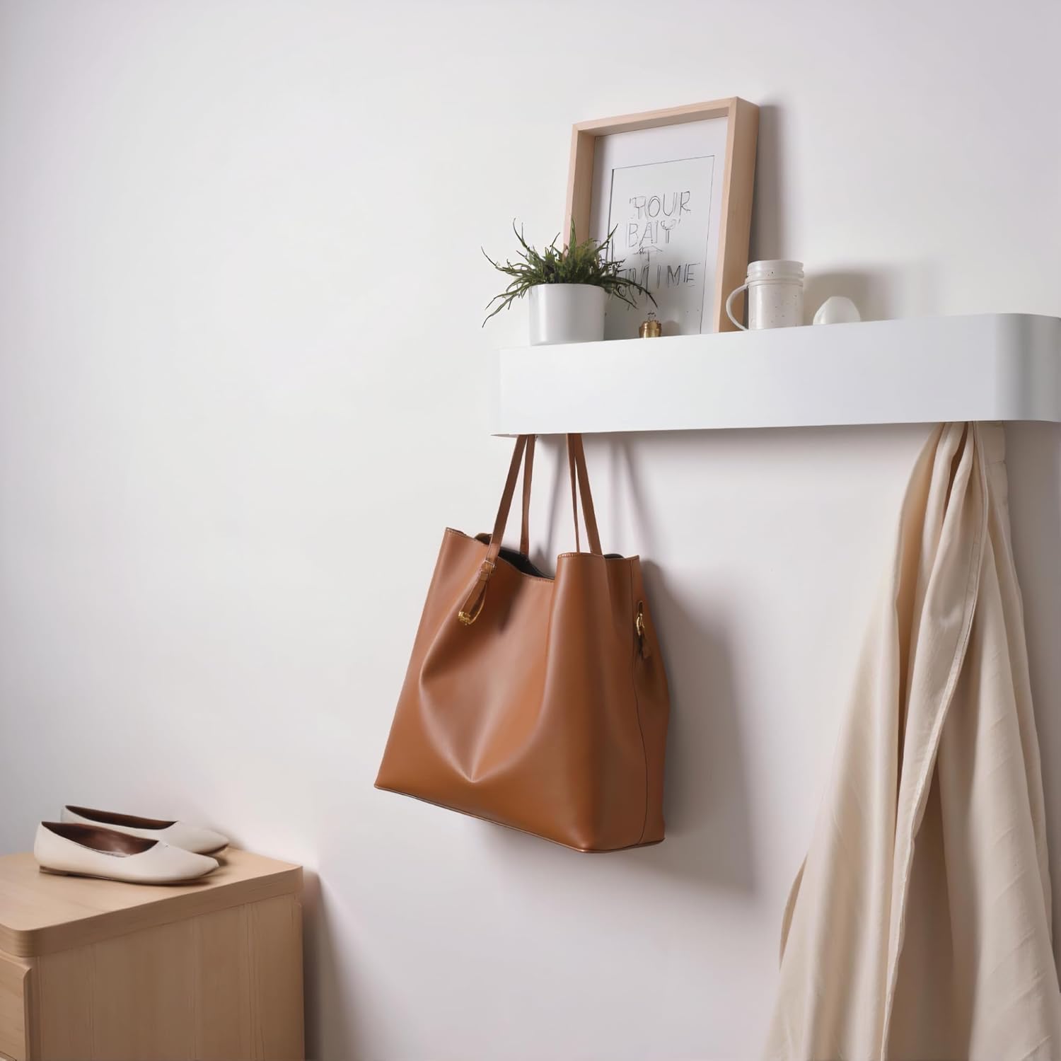 Moonval Wall Mounted Coat Rack, Steel Shelf with 5 Heavy-Duty Hooks for Entryway, Hallway & Bedroom